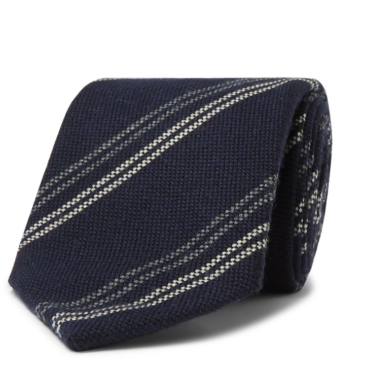 Photo: Kingsman - Drake's 8cm Striped Wool Tie - Blue
