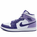 Air Jordan Men's 1 Mid Sneakers in Purple/White