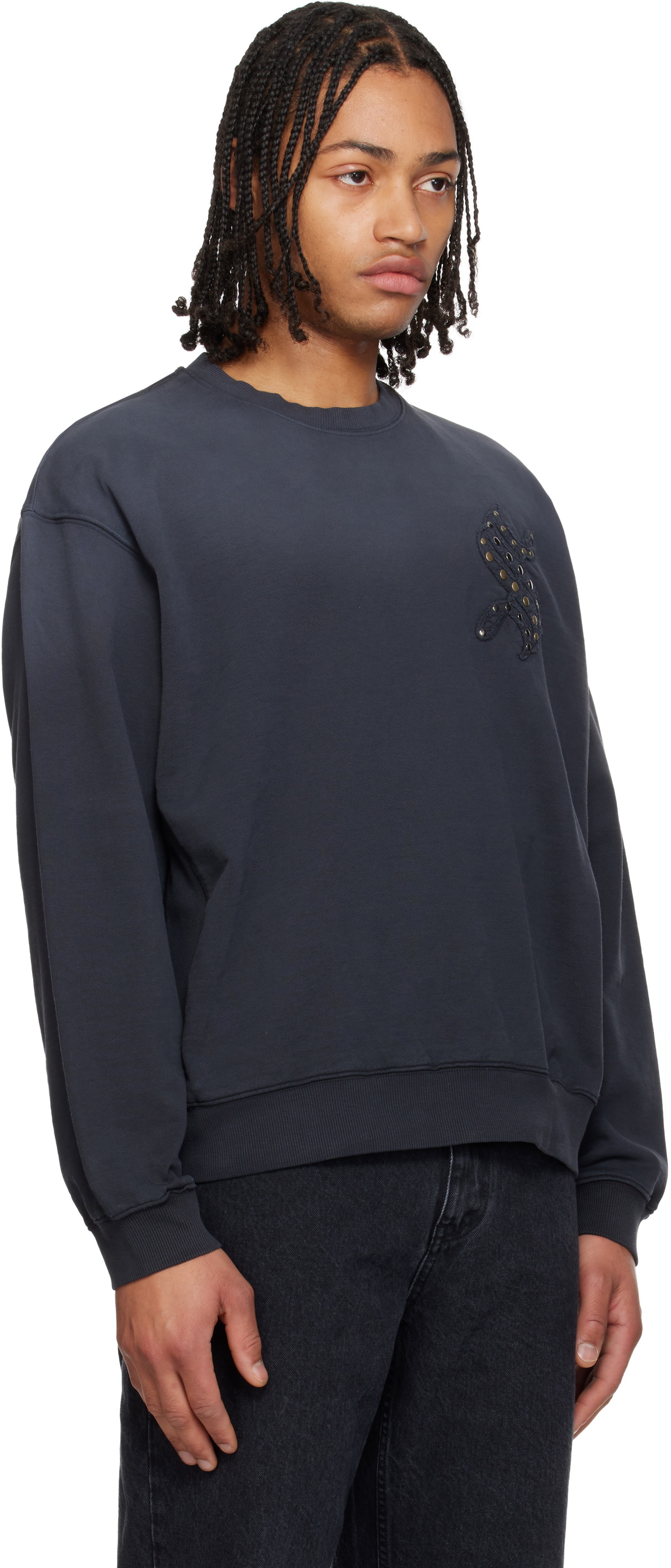 Solid Homme Gray Applique Studded Sweatshirt