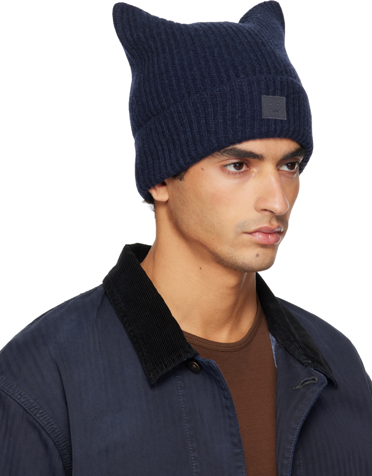 Acne Studios Navy Logo Square Beanie