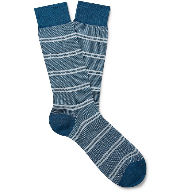 Photo: Pantherella - Beech Striped Fil d'Ecosse Cotton-Blend Socks - Blue