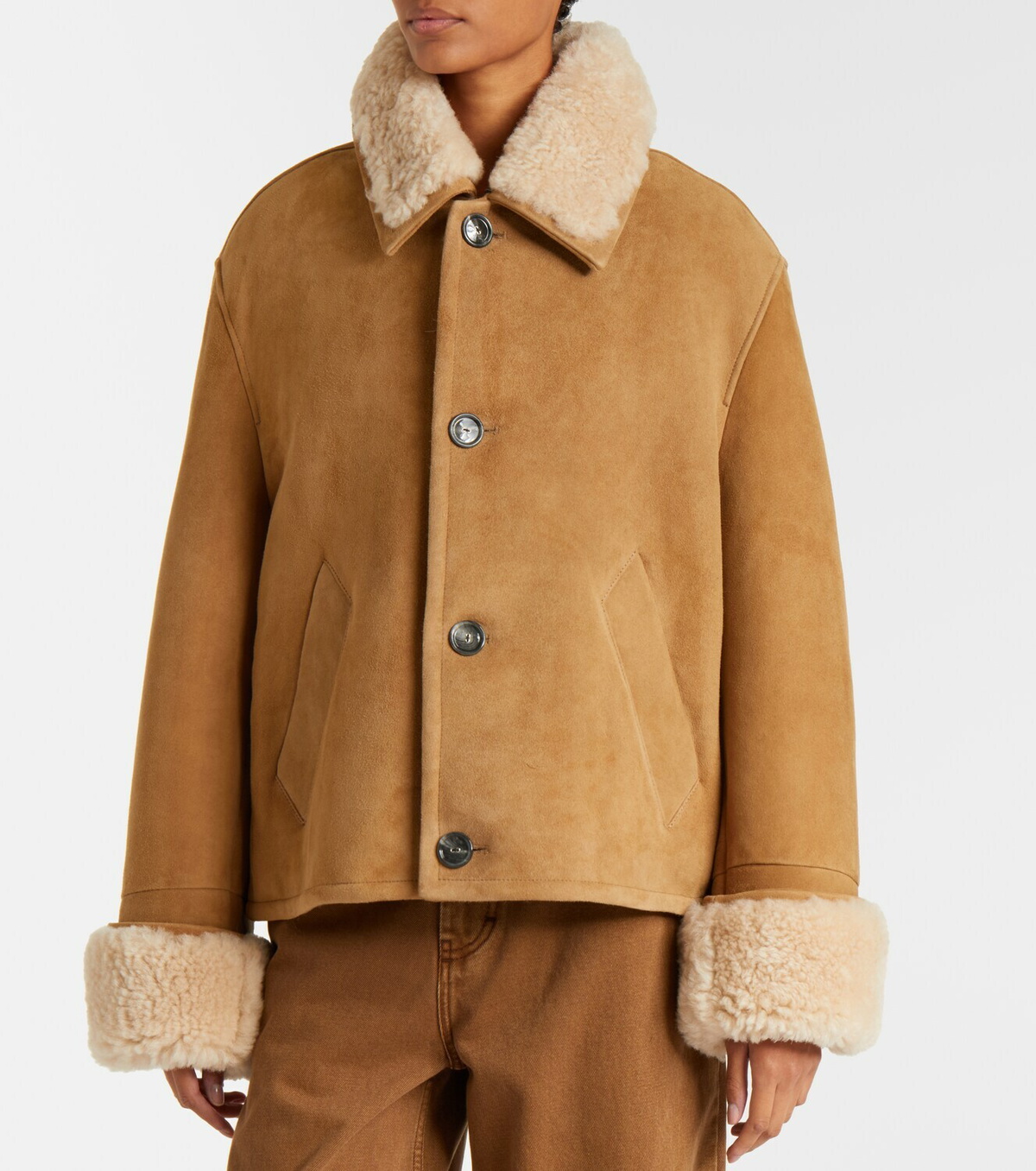 Ami Paris Shearling-trimmed suede jacket