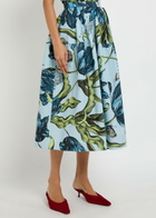 Erdem Printed Cotton-poplin Midi Skirt Blue