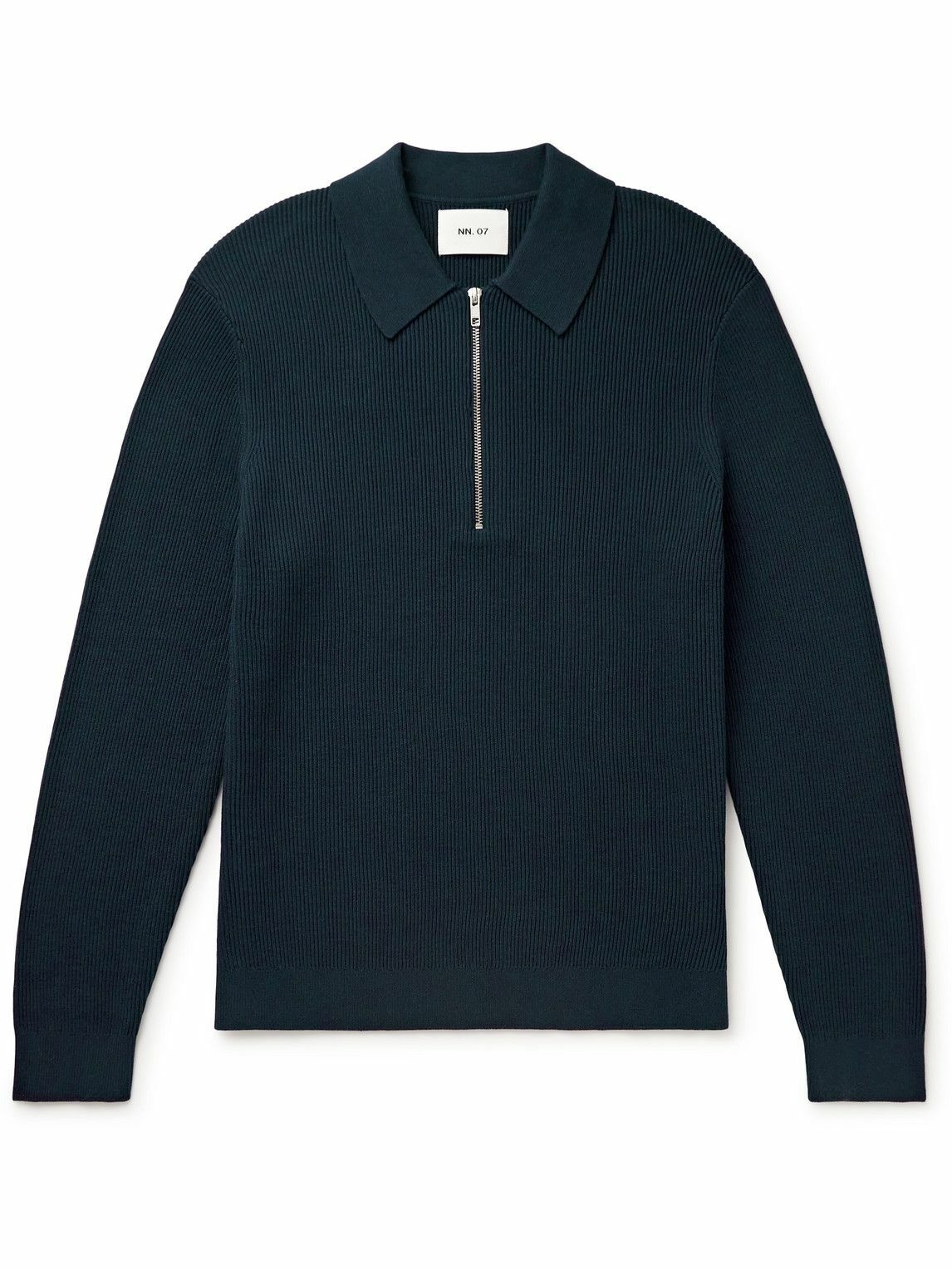 Photo: NN07 - Hansie 6600 Slim-Fit Ribbed Organic Cotton Half-Zip Sweater - Blue