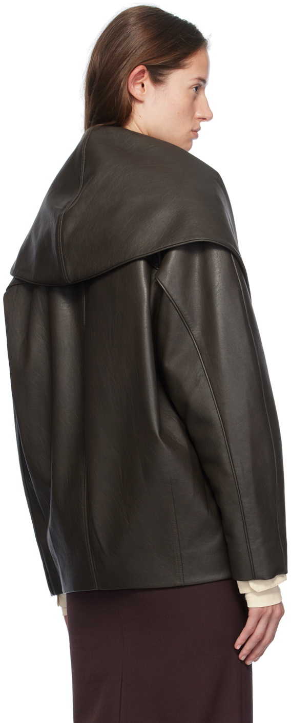 GIA STUDIOS Brown Shawl Collar Faux-Leather Jacket