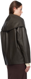 GIA STUDIOS Brown Shawl Collar Faux-Leather Jacket