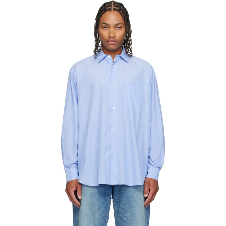 Photo: ssstein Blue Smooth Cotton Oversized Regular Collar Shirt