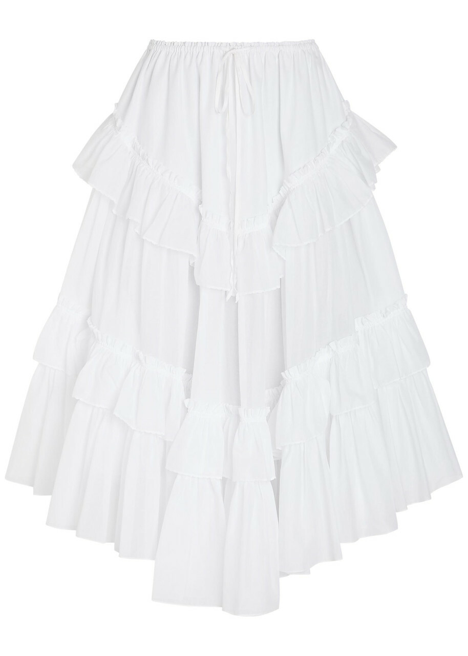 Chloe Ruffled Cotton Midi Skirt White