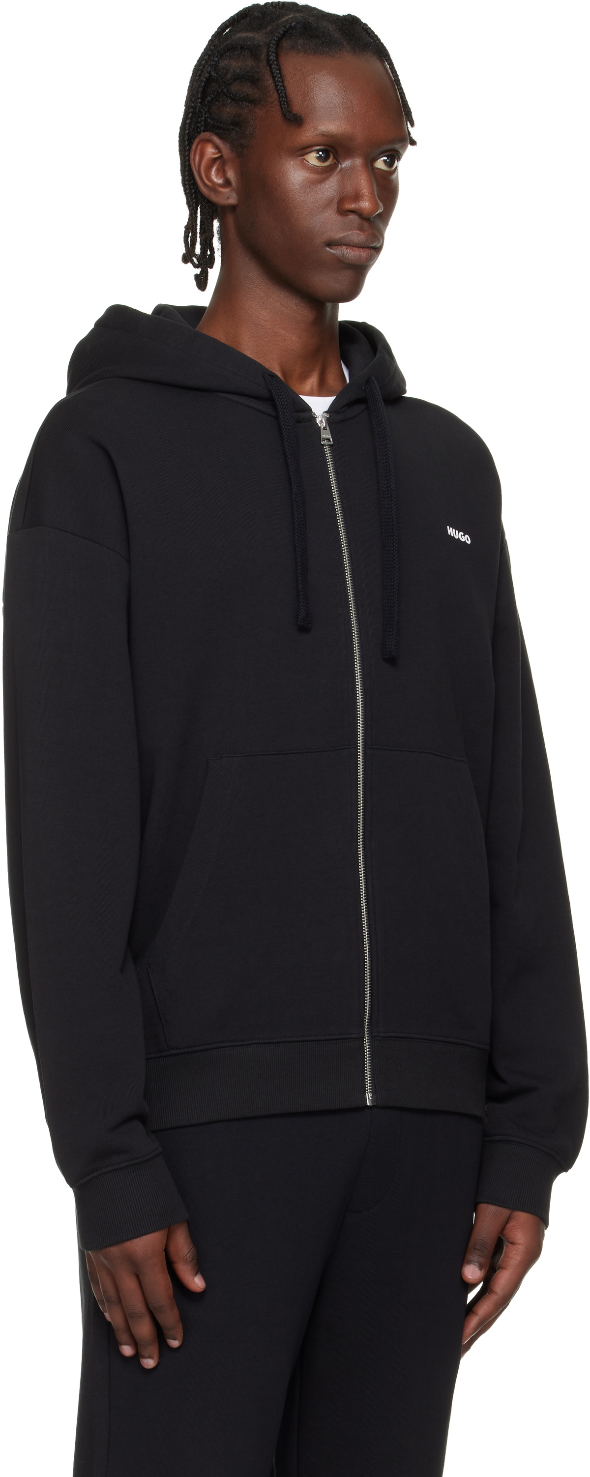 Hugo Black Relaxed-Fit Logo Detail Hoodie