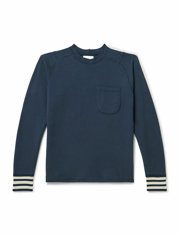 Photo: Drake's - Logo-Embroidered Striped Cotton-Jersey Sweatshirt - Blue