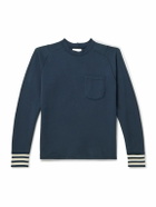 Drake's - Logo-Embroidered Striped Cotton-Jersey Sweatshirt - Blue