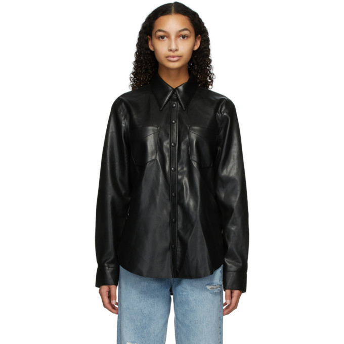 AGOLDE Black Faux Leather Paloma Shirt