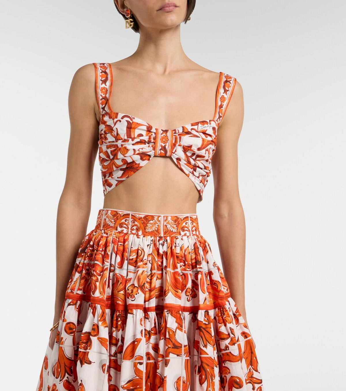 Dolce&Gabbana Majolica cotton poplin crop top