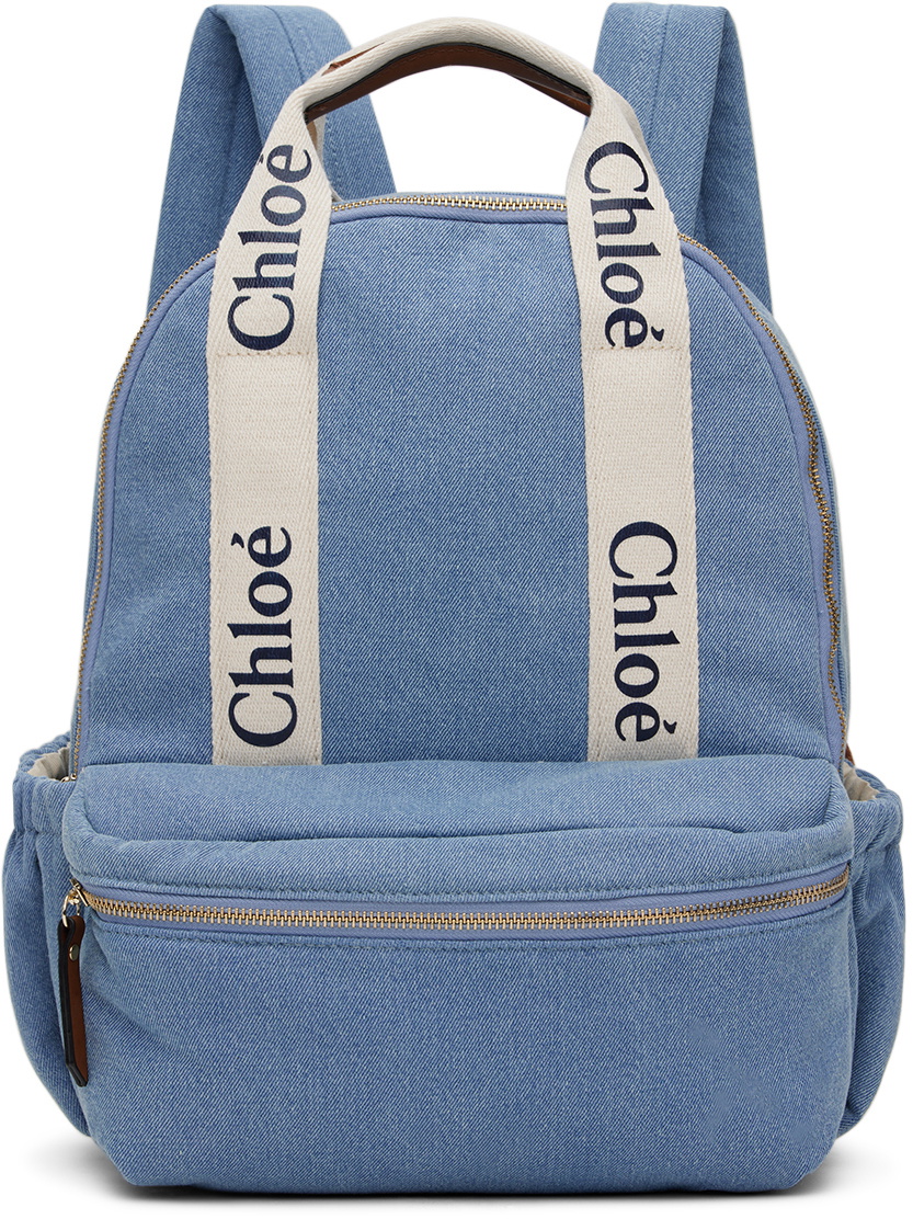 Chloé Kids Blue Printed Denim Backpack Chloe