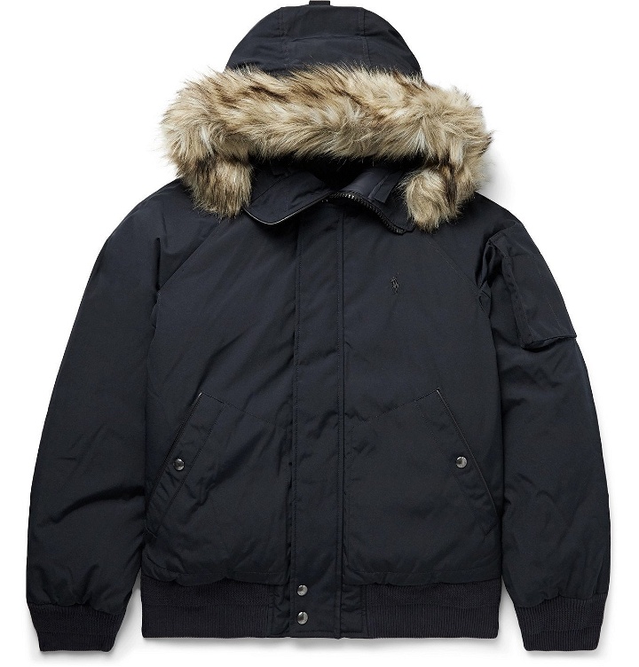Photo: POLO RALPH LAUREN - Faux Fur-Trimmed Logo-Embroidered Shell Down Hooded Bomber Jacket - Blue