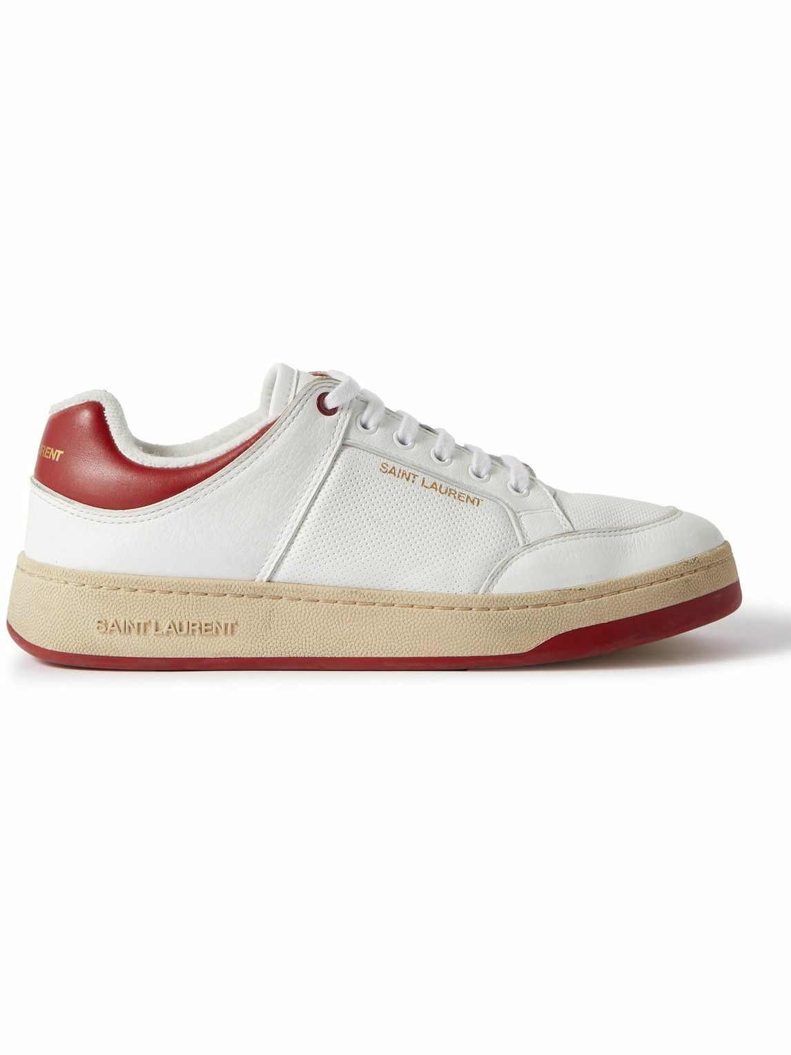 Photo: SAINT LAURENT - SL/61 Perforated Leather Sneakers - Red