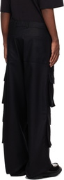 Lownn Black Flannel Wool Wide Leg Cargo Pants