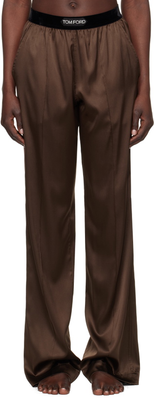 Photo: TOM FORD Brown Stretch Silk Satin Pyjama Pants