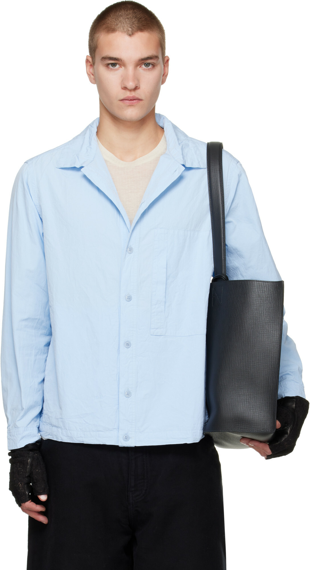 CASEY CASEY Blue Paper Cot New Fabu Shirt