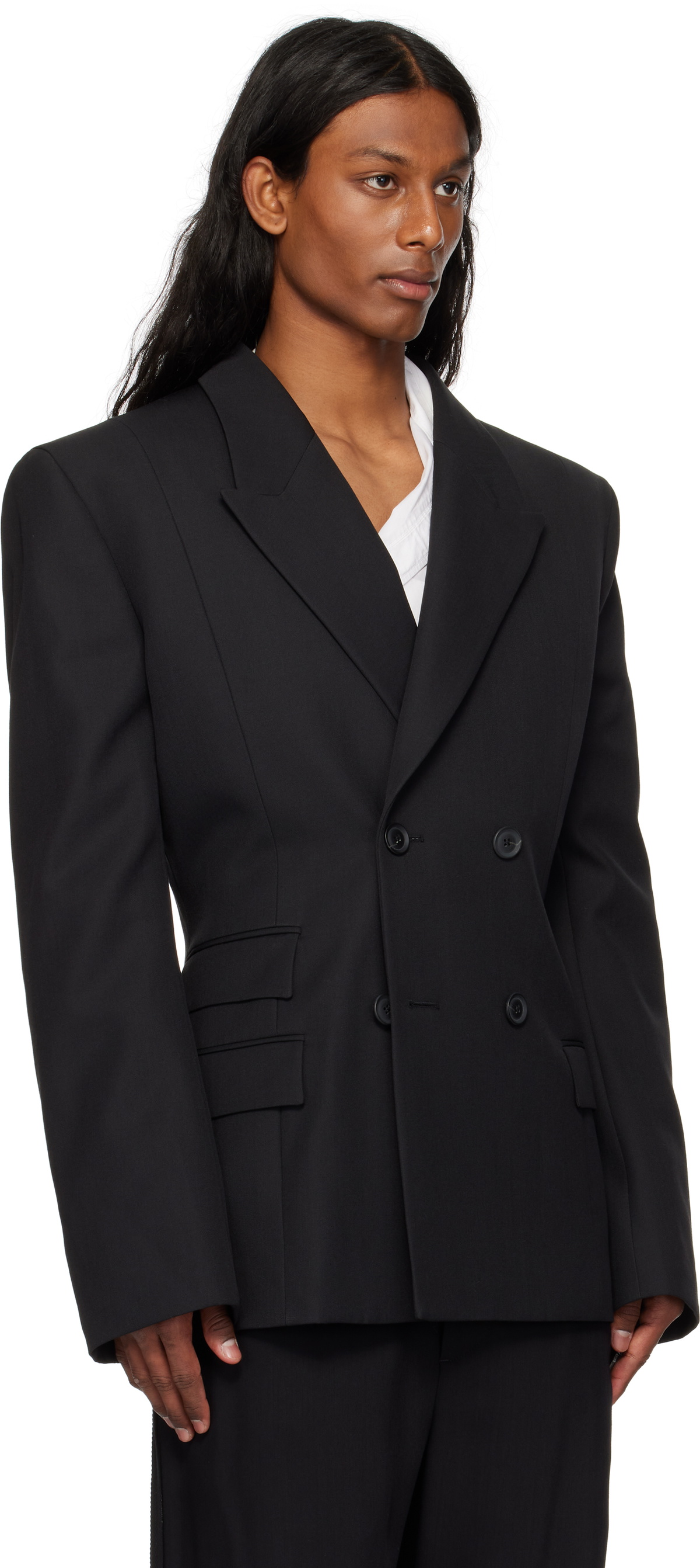LGN Louis Gabriel Nouchi Black 4-Button Double-Breasted Blazer