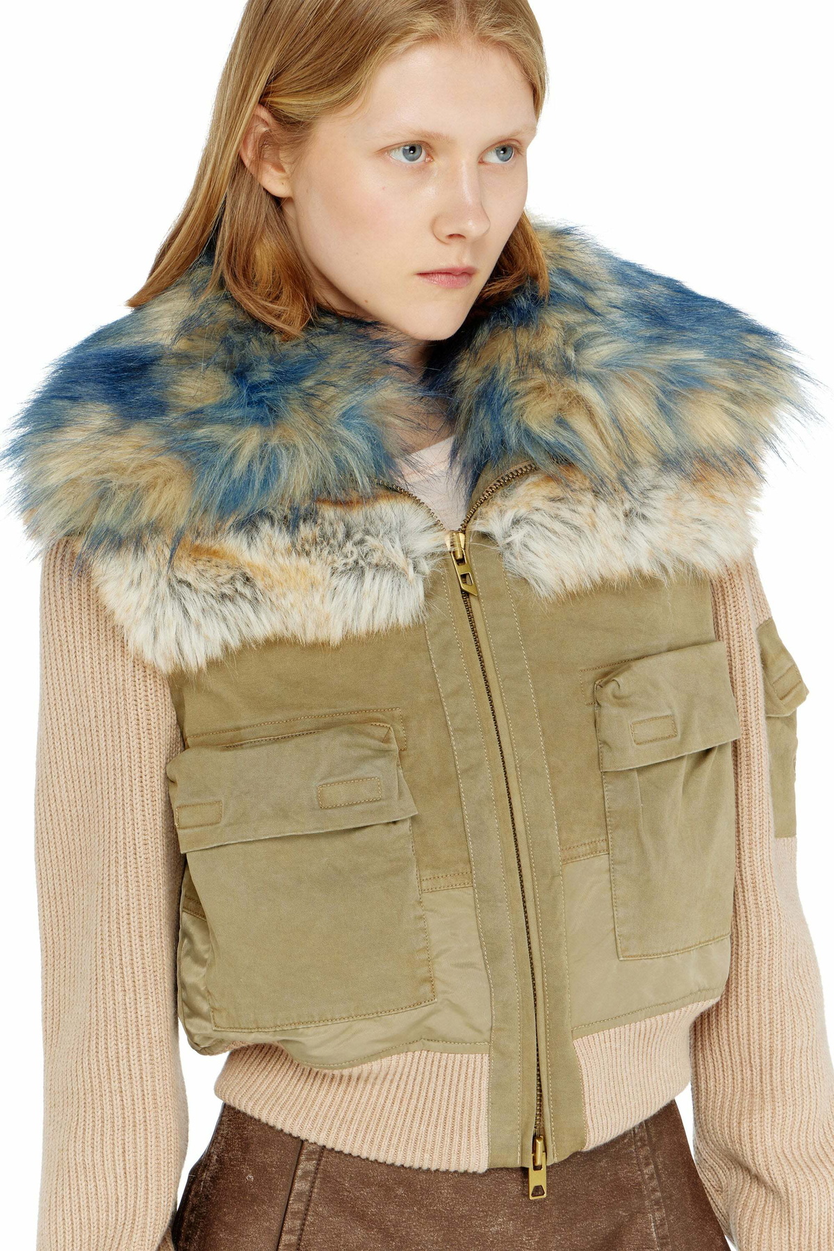 Diesel Bomber jacket with rib-knit and plush trims - Jackets Womens in Beige
