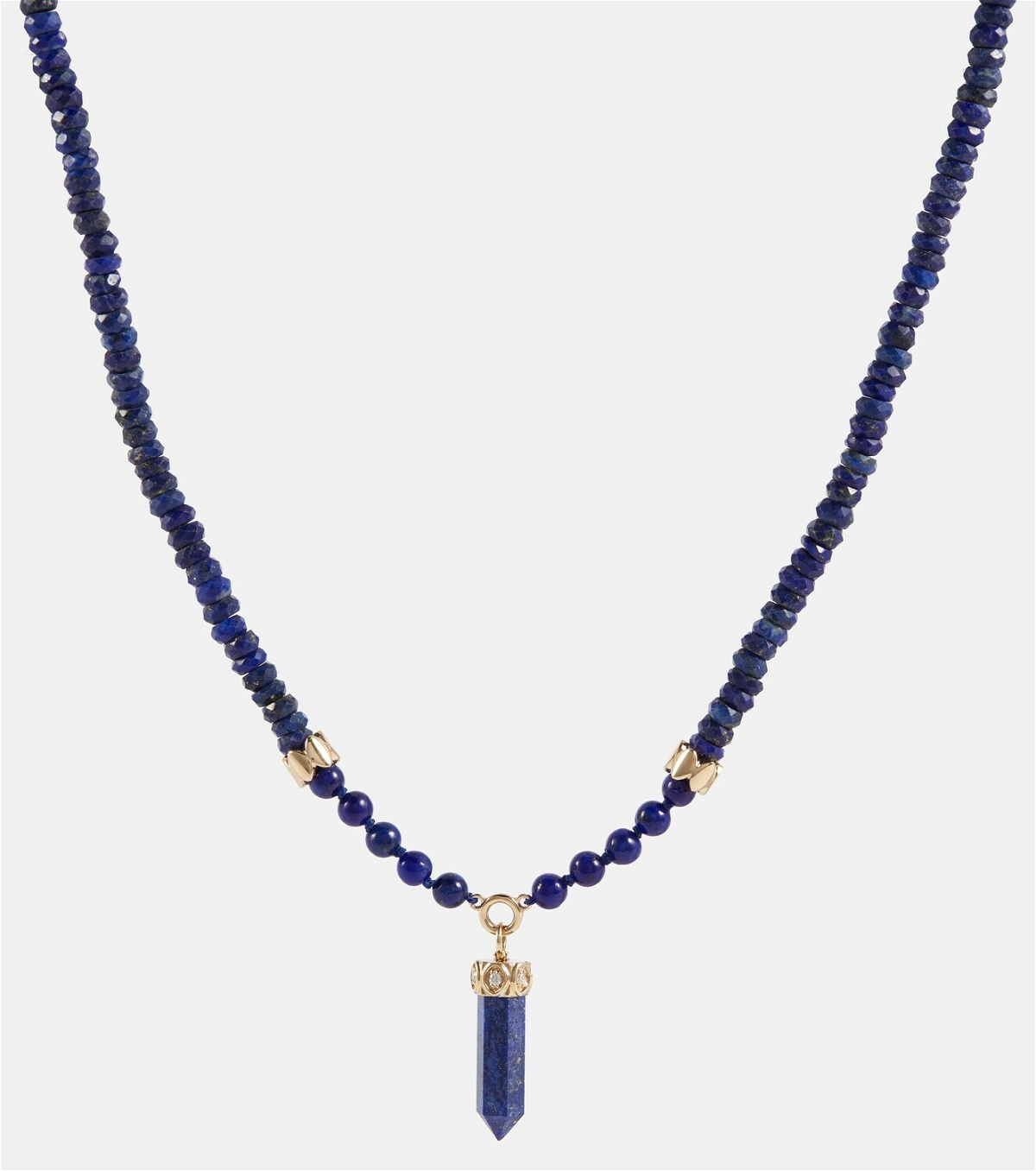 Sydney Evan 14kt gold beaded necklace with diamonds and lapis