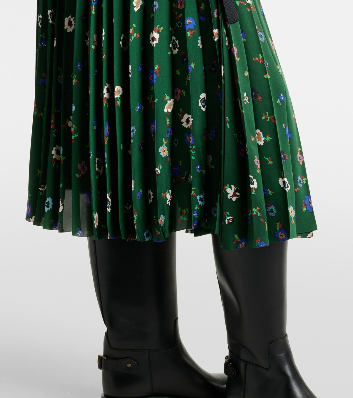 Sacai Floral plissé satin midi skirt