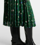 Sacai Floral plissé satin midi skirt