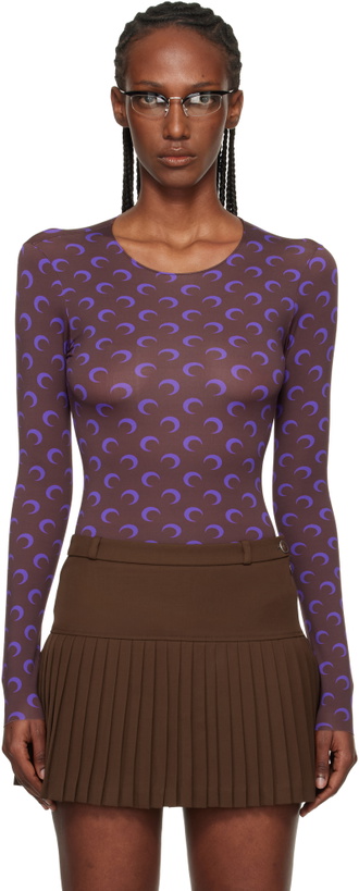 Photo: Marine Serre Brown & Purple Moon Printed Jersey LS T-shirt