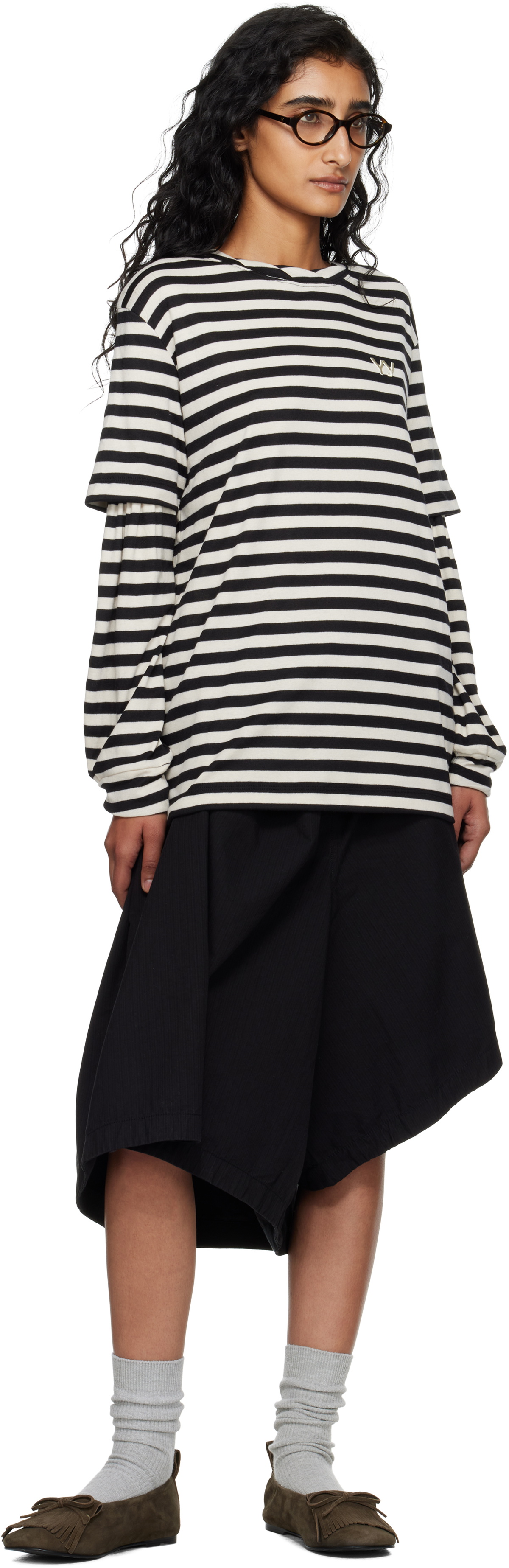 OPEN YY Black Rolled Waist Skort