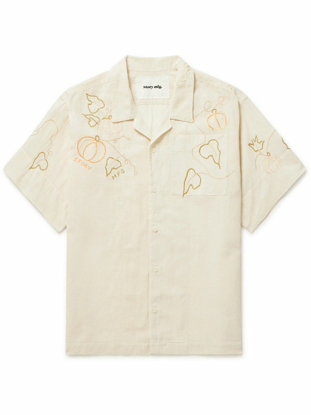 Photo: Story Mfg. - Camp-Collar Embroidered Cotton and Linen-Blend Shirt - Neutrals