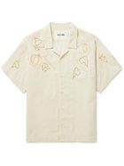 Story Mfg. - Camp-Collar Embroidered Cotton and Linen-Blend Shirt - Neutrals