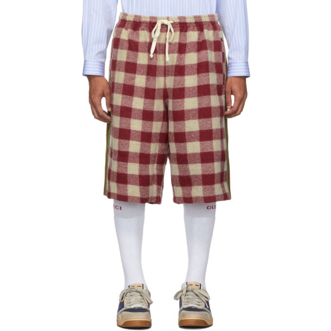 Photo: Gucci Red and Off-White Vintage Check Shorts