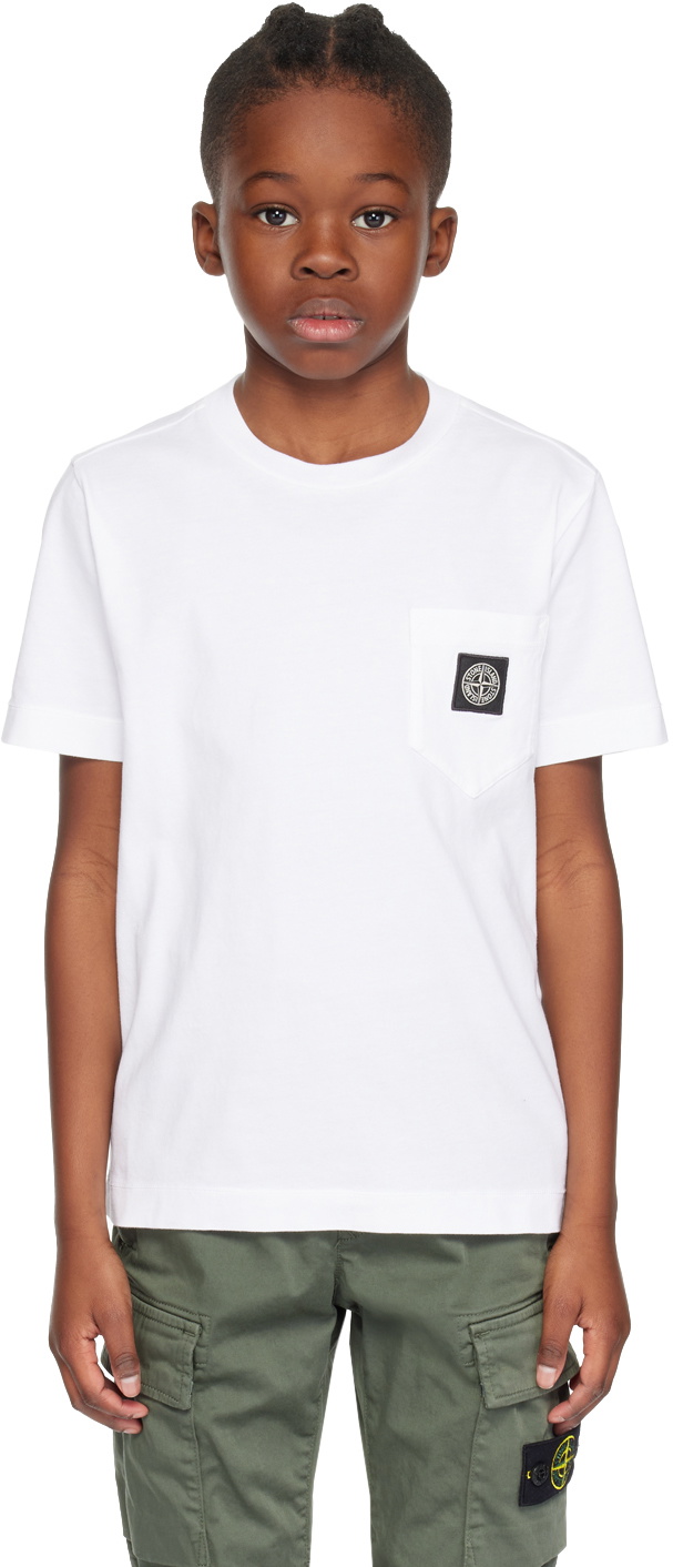 Stone Island Junior Kids White Patch Pocket T-Shirt Stone Island