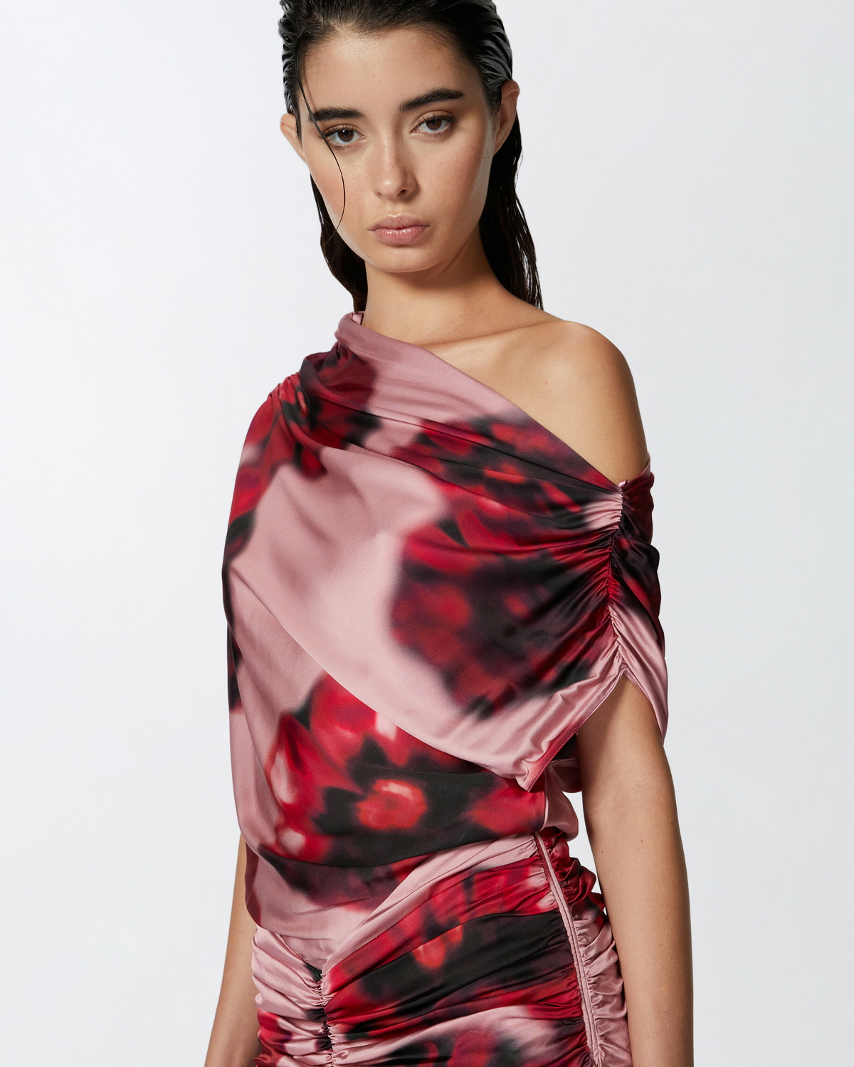 Pinko Fade Effect Midi Dress With Floral Print And Draping