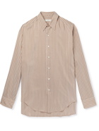 UMIT BENAN B - Striped Silk and Cotton-Blend Satin Shirt - Brown