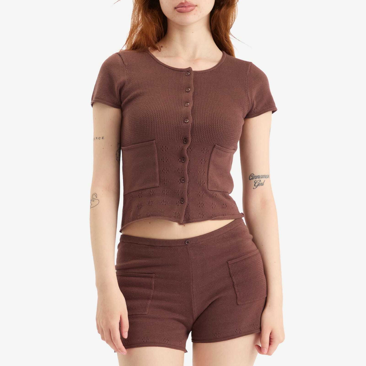 Peachy Den Women's Marie Knit Polo Top in Chocolate