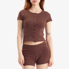 Peachy Den Women's Marie Knit Polo Top in Chocolate