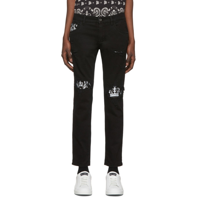 Photo: Dolce and Gabbana Black Bandana Print Skinny Jeans