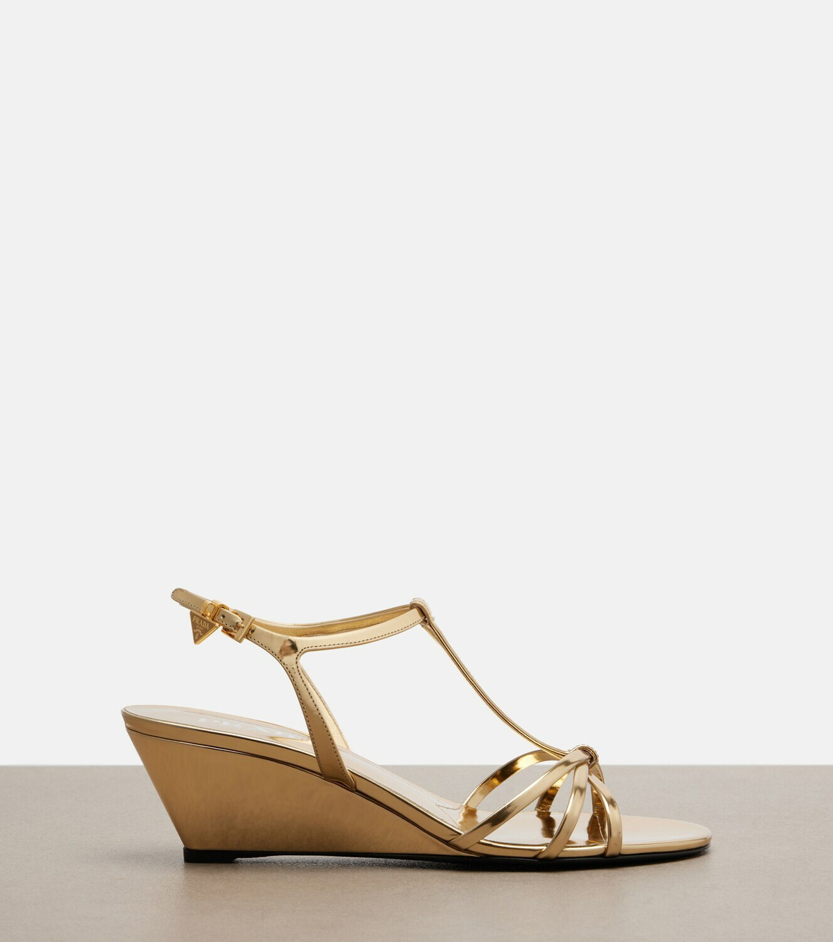 Prada Metallic leather wedge sandals