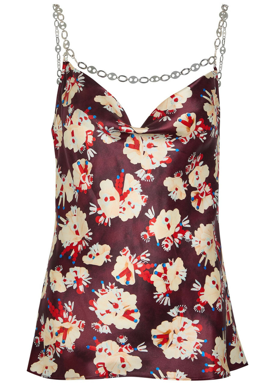 Rabanne Floral-print Metal Detail Silk Blouse Multicoloured