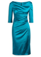 Talbot Runhof Gathered Satin Midi Dress Teal