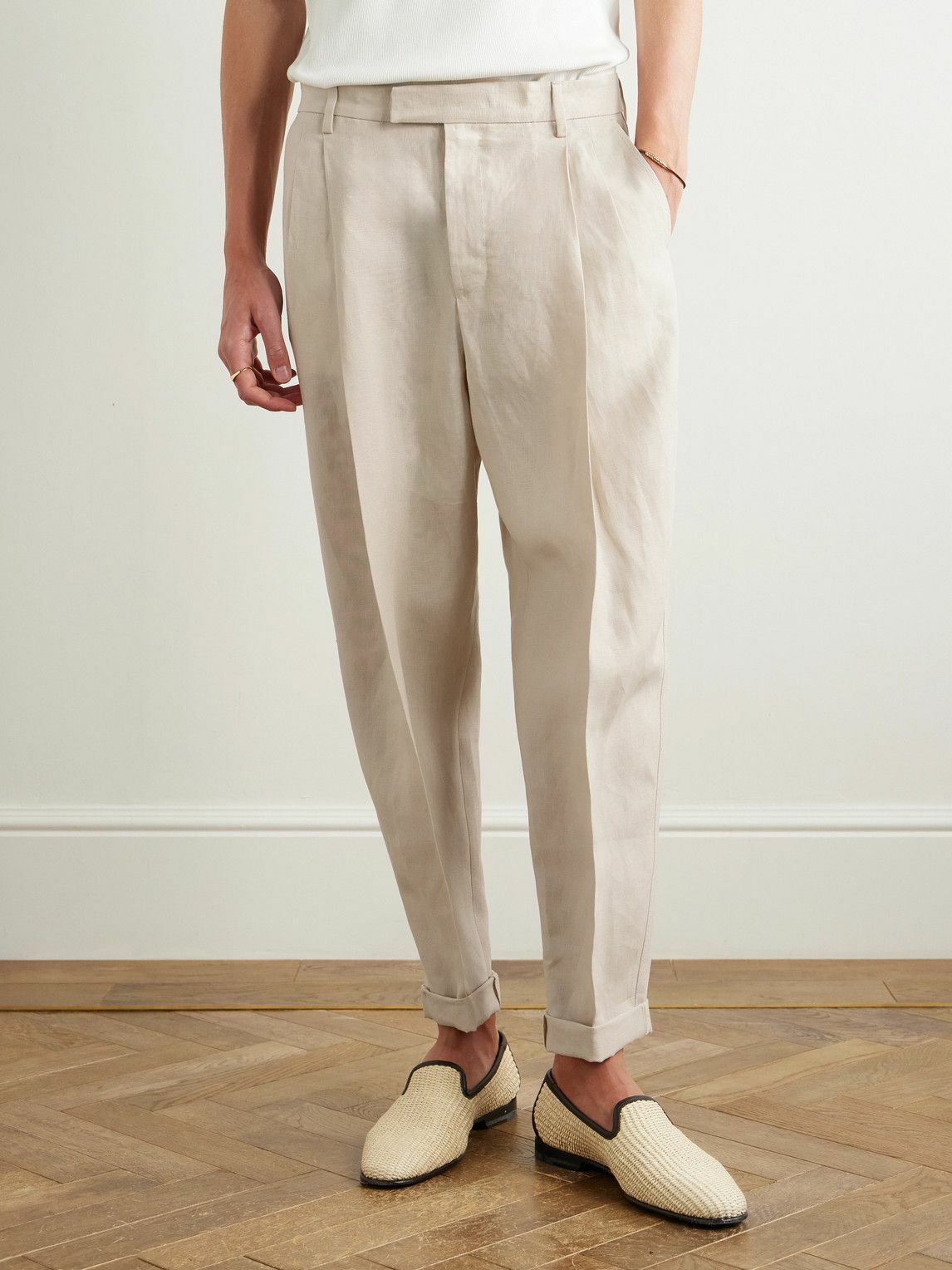 Dolce&Gabbana - Straight-Leg Pleated Linen Trousers - Neutrals