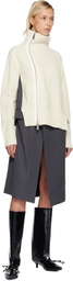 sacai Off-White Stripe Doeskin & Wool Knit Midi Dress