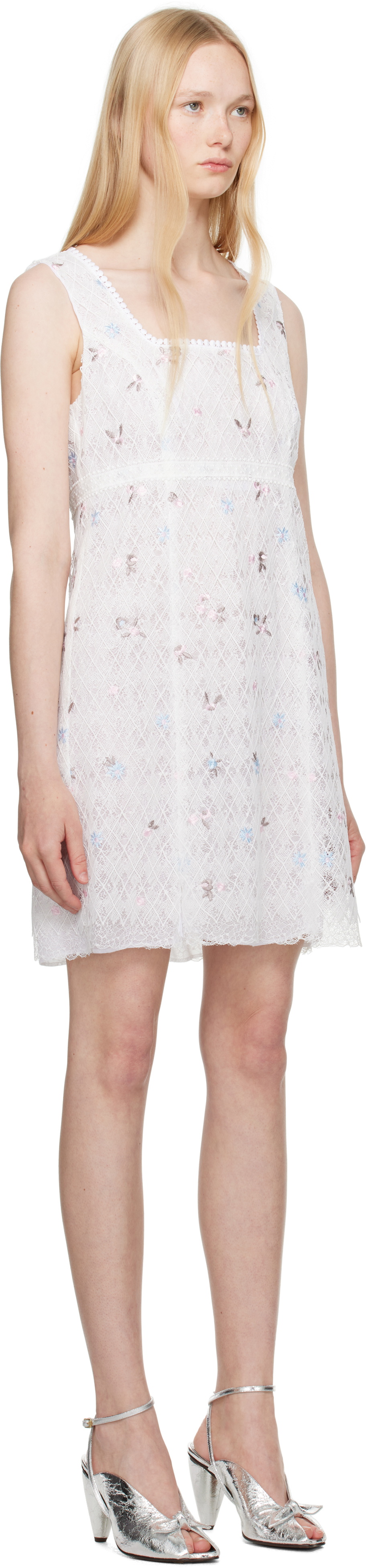 Anna Sui White Embroidered Lacey Trellis Minidress