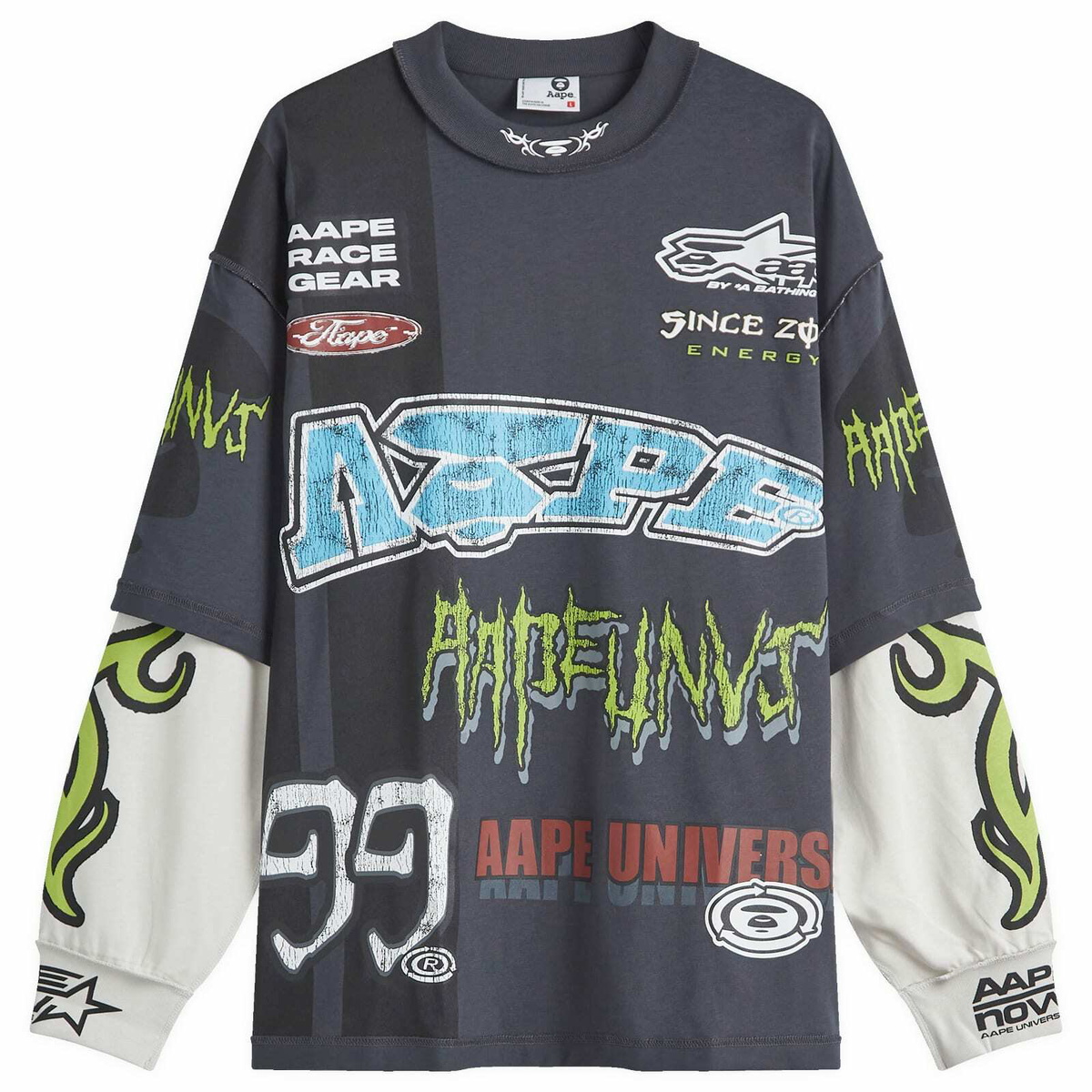 Men's AAPE AOP Racing Long Sleeve T-Shirt in Dark Grey