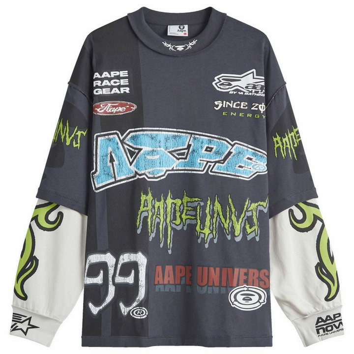 Photo: Men's AAPE AOP Racing Long Sleeve T-Shirt in Dark Grey