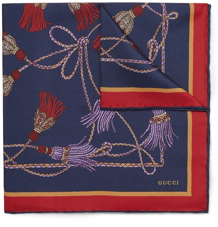 Photo: Gucci - Printed Silk-Twill Pocket Square - Men - Navy
