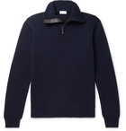 Brioni - Leather-Trimmed Cashmere Half-Zip Sweater - Navy