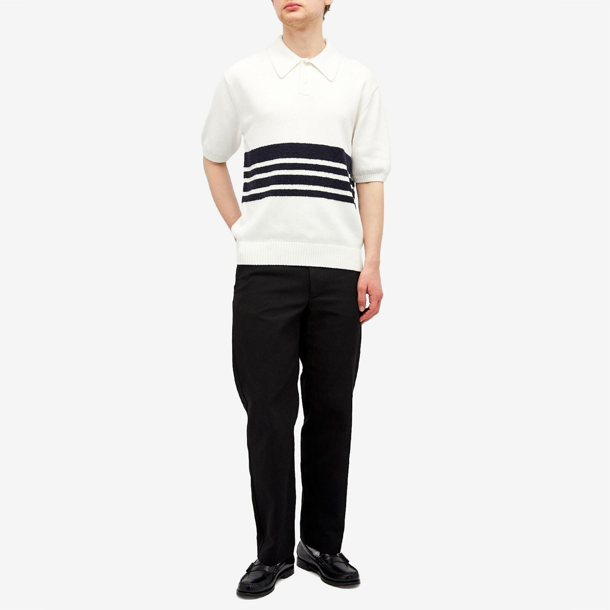 Palmes Men's Panel Knit Polo Shirt in Off-White